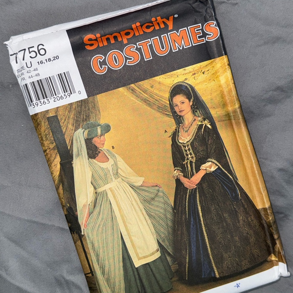 Simplicity 7756 Renaissance Costume Pattern Andrea Schewe Uncut Medieval Gown